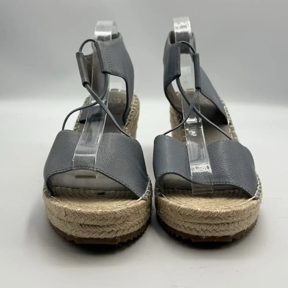 Eileen Fisher AGNES Blue Leather Espadrille Sandals WOMENS SIZE 9 Platform Wedge